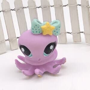 Littlest Pet Shop Authentic # 1385 Pink Teal Bow Octopus Teal Eyes